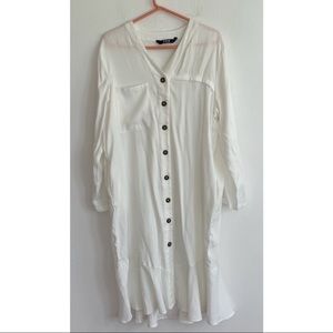TOV Holy White Button-Front Long Shirt Dress